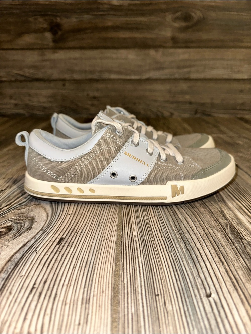 Merrell Rant Putty Canvas Low-Top Sneakers in Taupe and Blue Size 6 Breathable